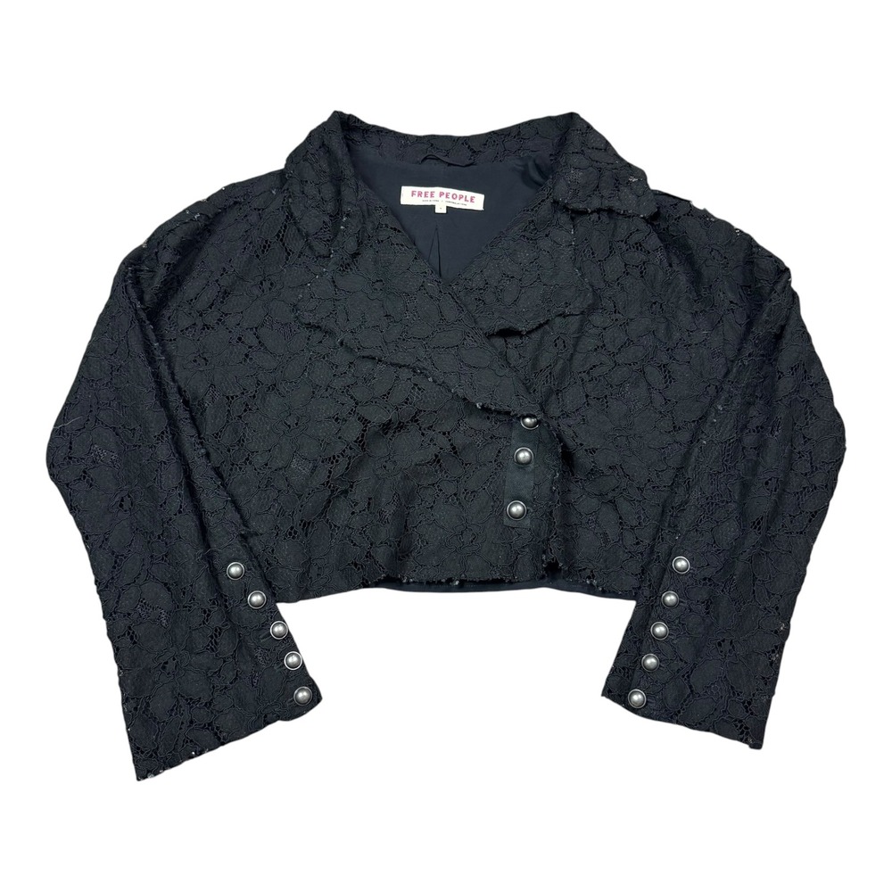 Free People Lined Lace Amelia Floral Black Cropped Lace Jacket Women's Small